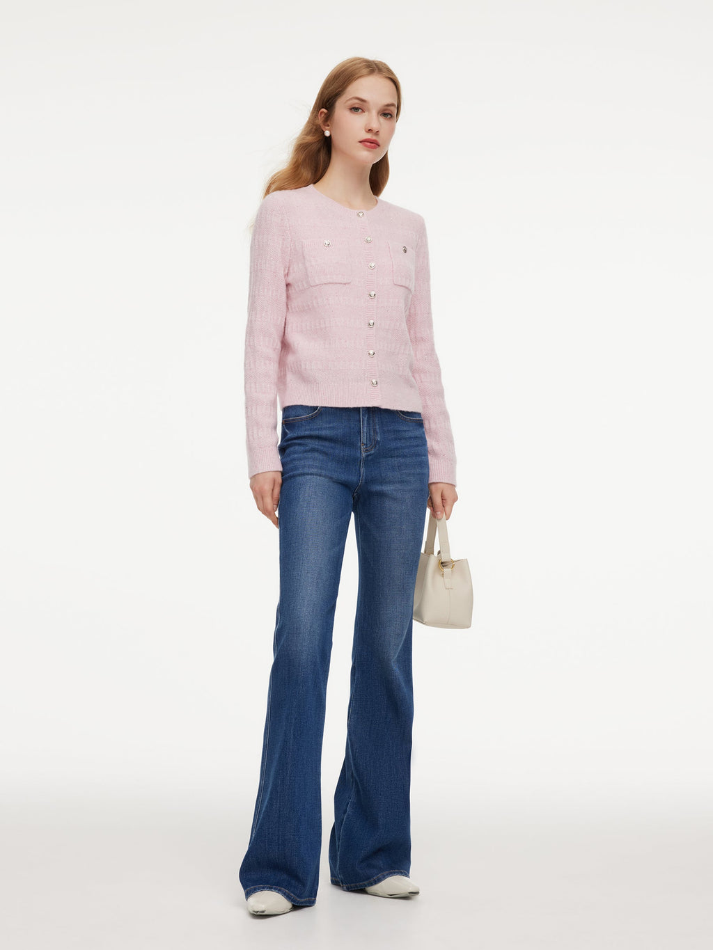 Wool Blend Round Neck Sequins Women Cardigan