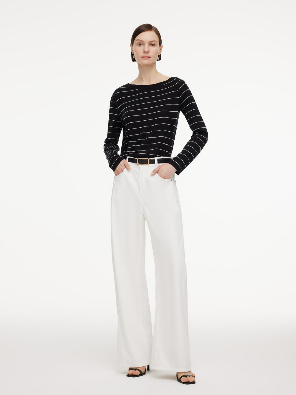 Tencel Mulberry Silk Blend Boat Neck Women Stripe Knit Top