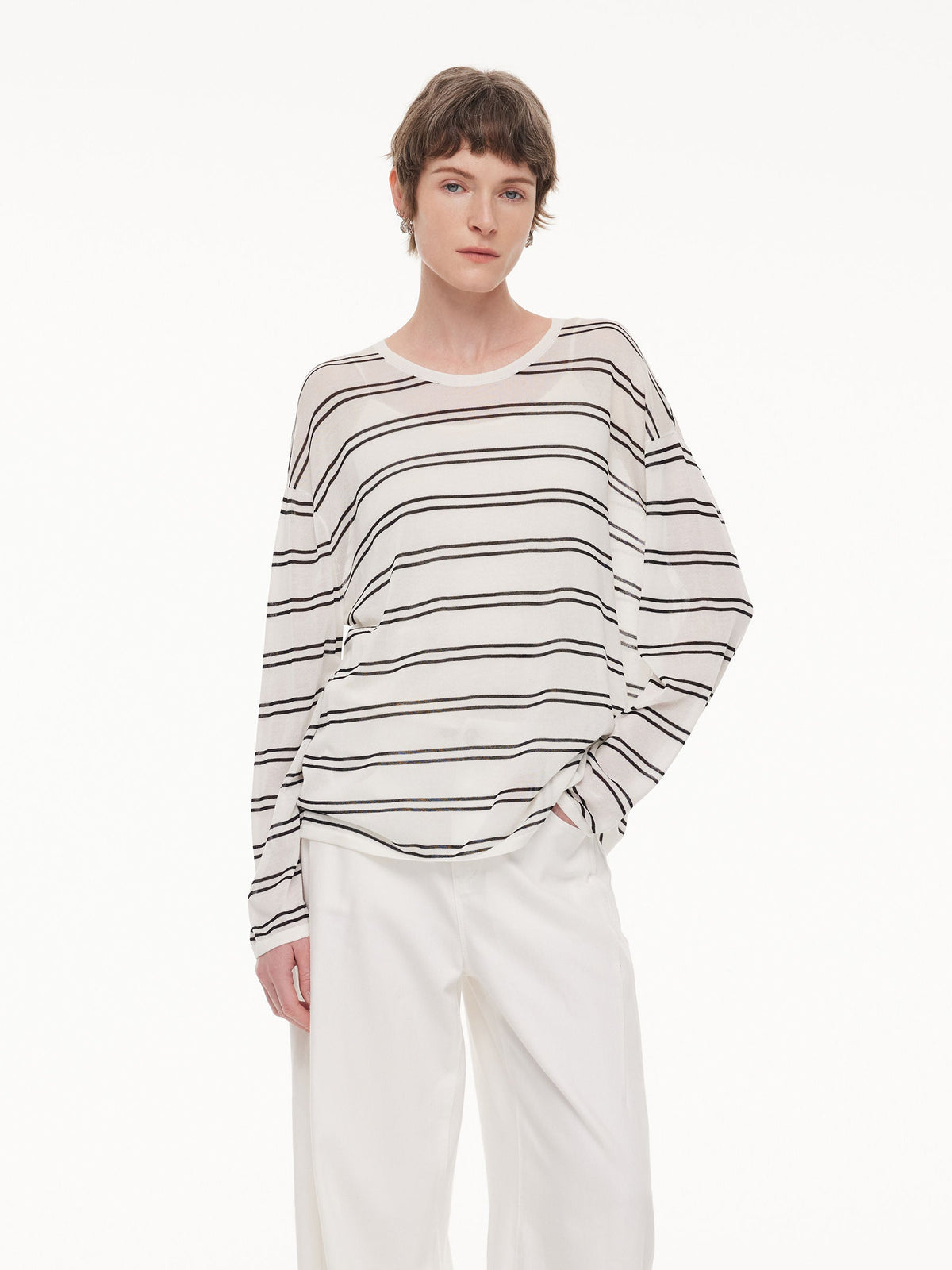 Lyocell Mulberry Silk Blend Stripe Women Knit Top