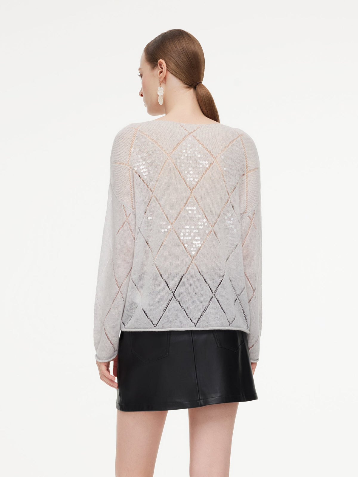 Lyocell Wool Cashmere Blend Sequins Women Open-Knit Sweater