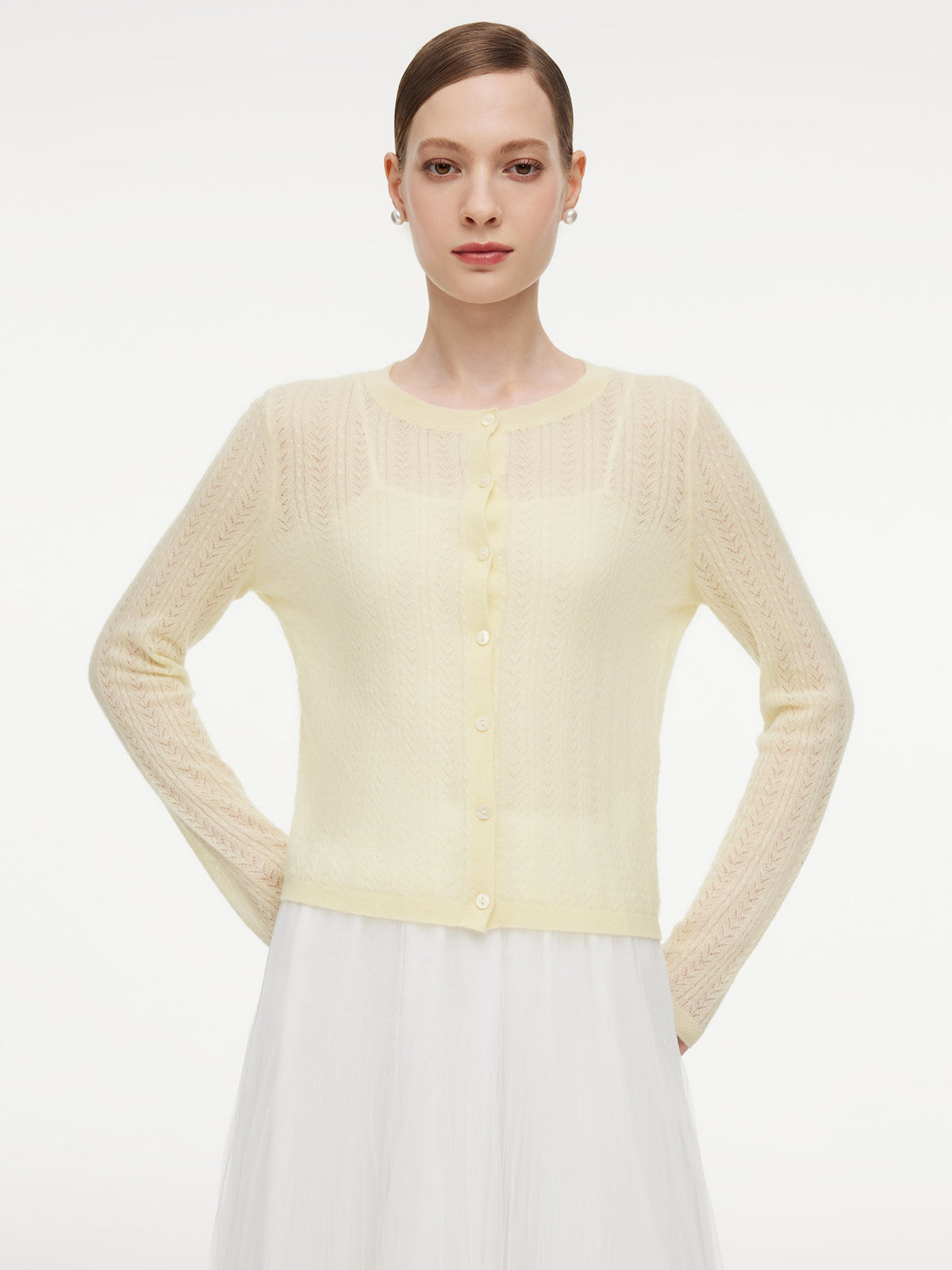 Alpaca Wool Lyocell Blend Women Lightweight Open-Knit Cardigan
