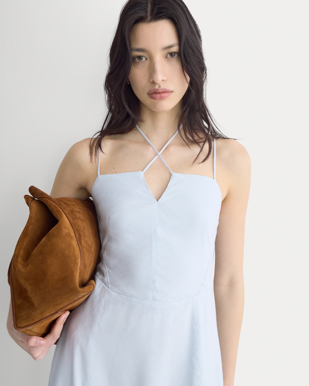 Tie-Neck Dress in Stretch Linen | Skywriting