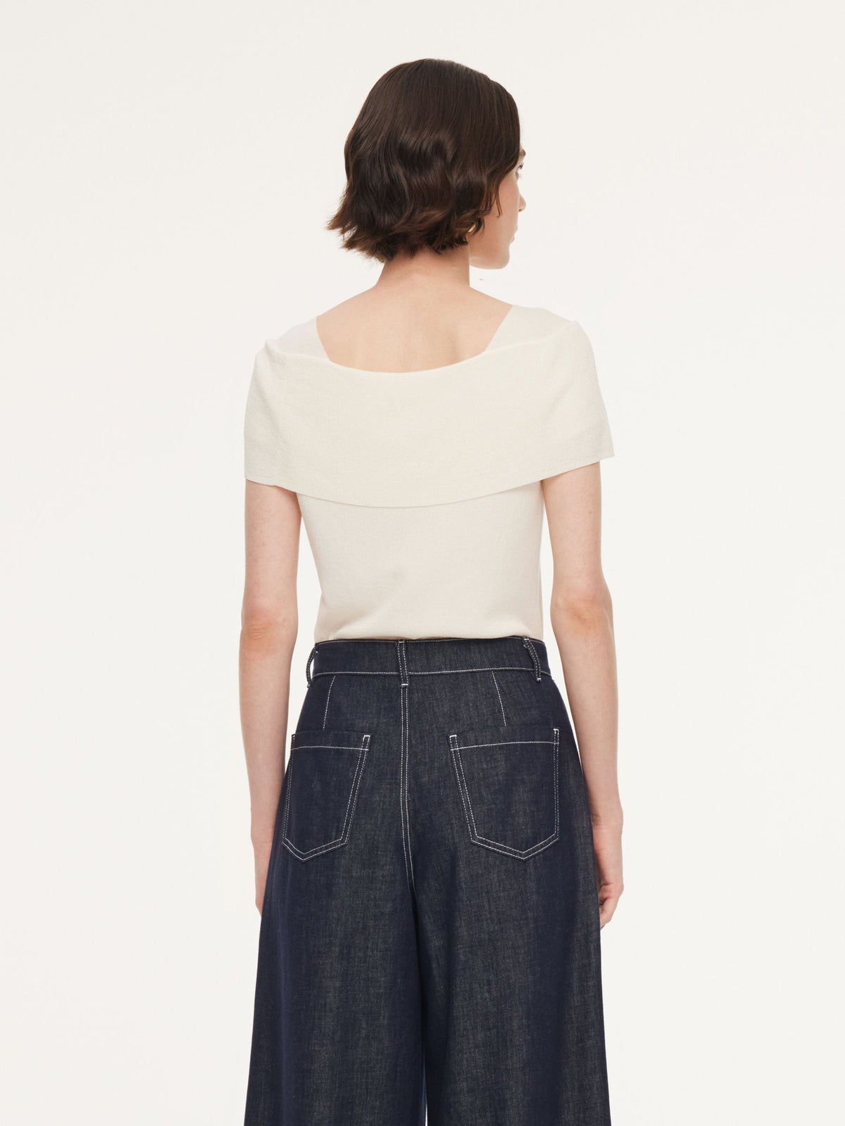 Lyocell Blend Off Shoulder Women Knit Top With Detachable Magnetic Flower