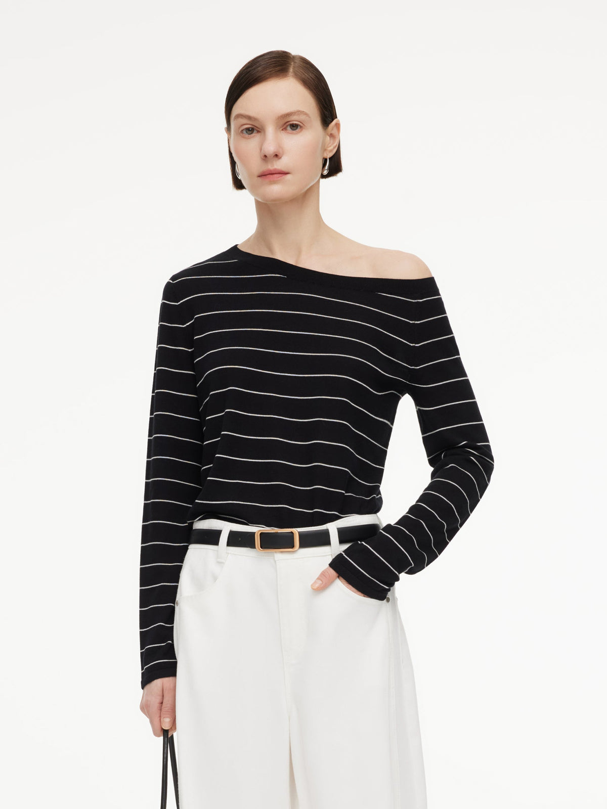 Tencel Mulberry Silk Blend Boat Neck Women Stripe Knit Top