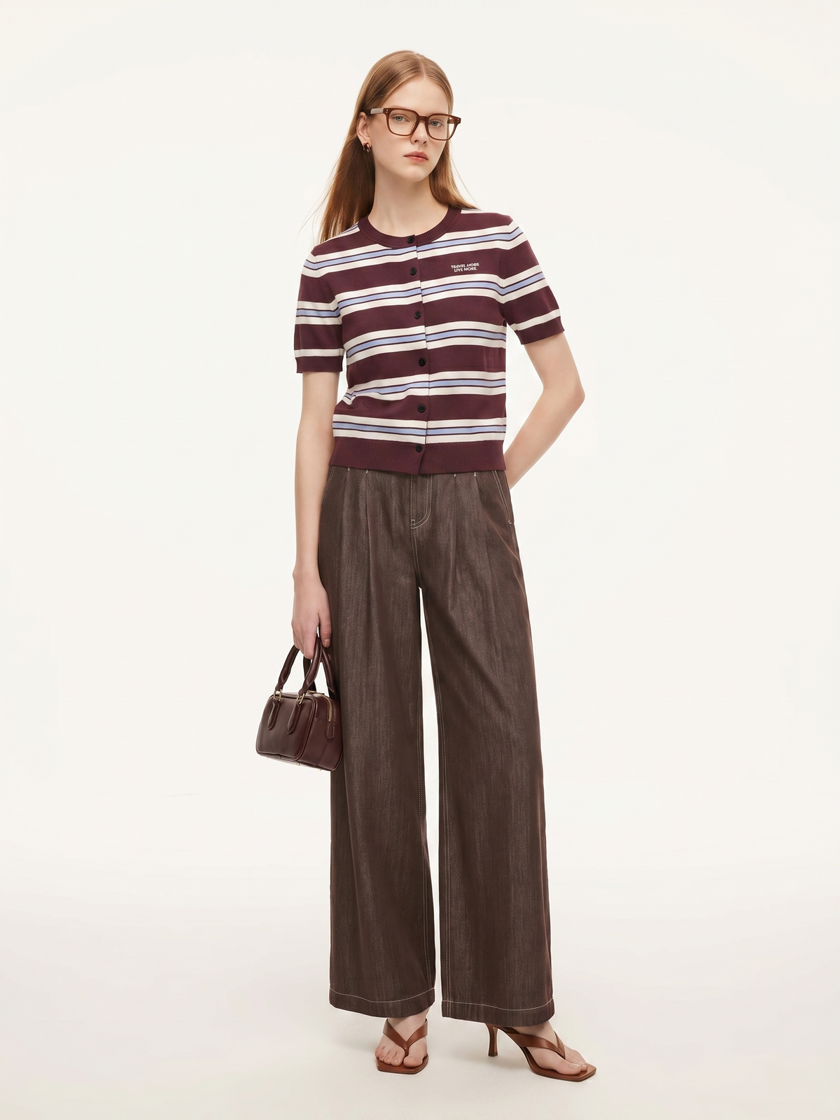 Tencel Blend Multicolored Stripe Letter Embroidered Women Cardigan