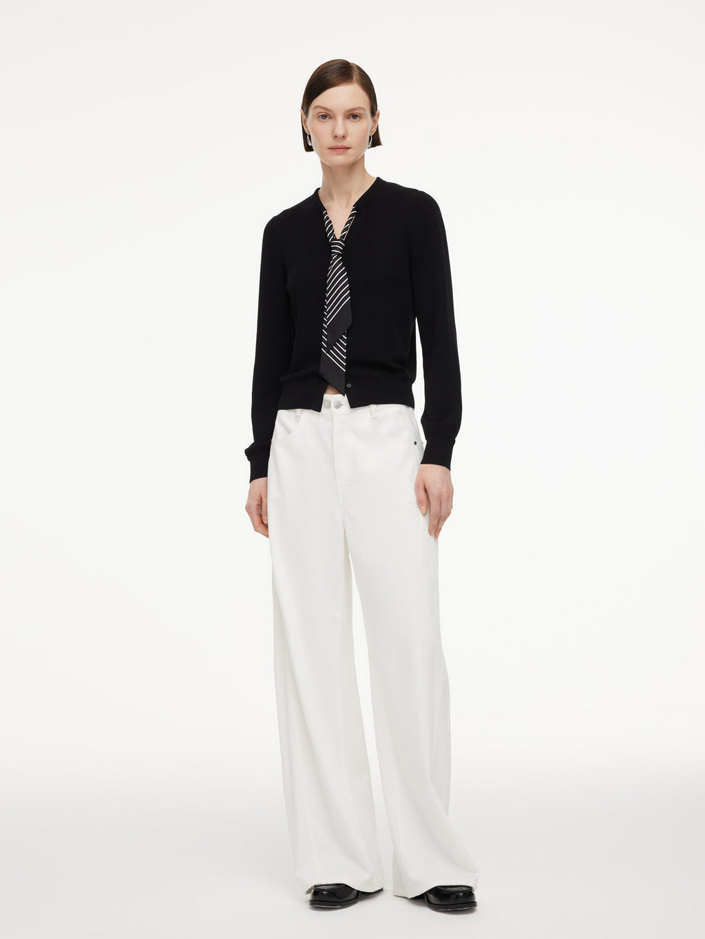 Tencel Blend V-Neck Women Cardigan With Silk Scarf