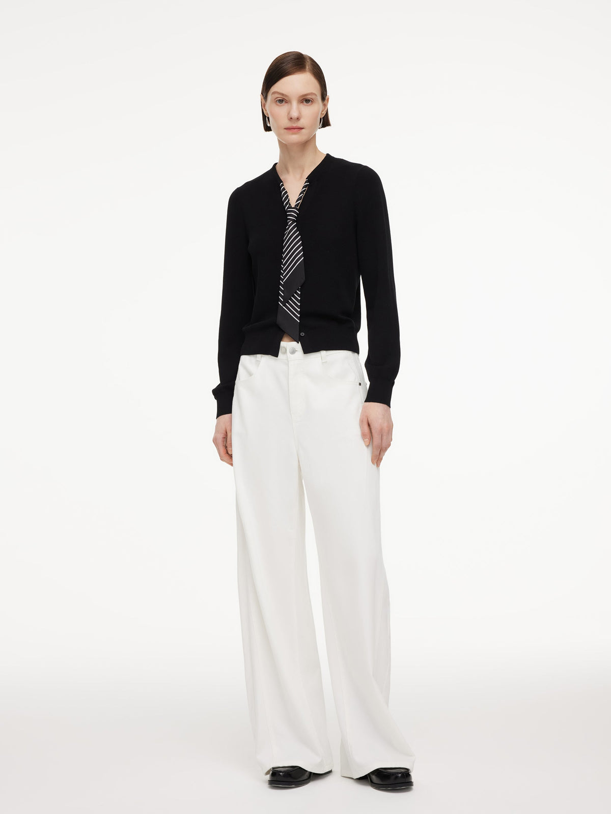 Tencel Blend V-Neck Women Cardigan With Silk Scarf