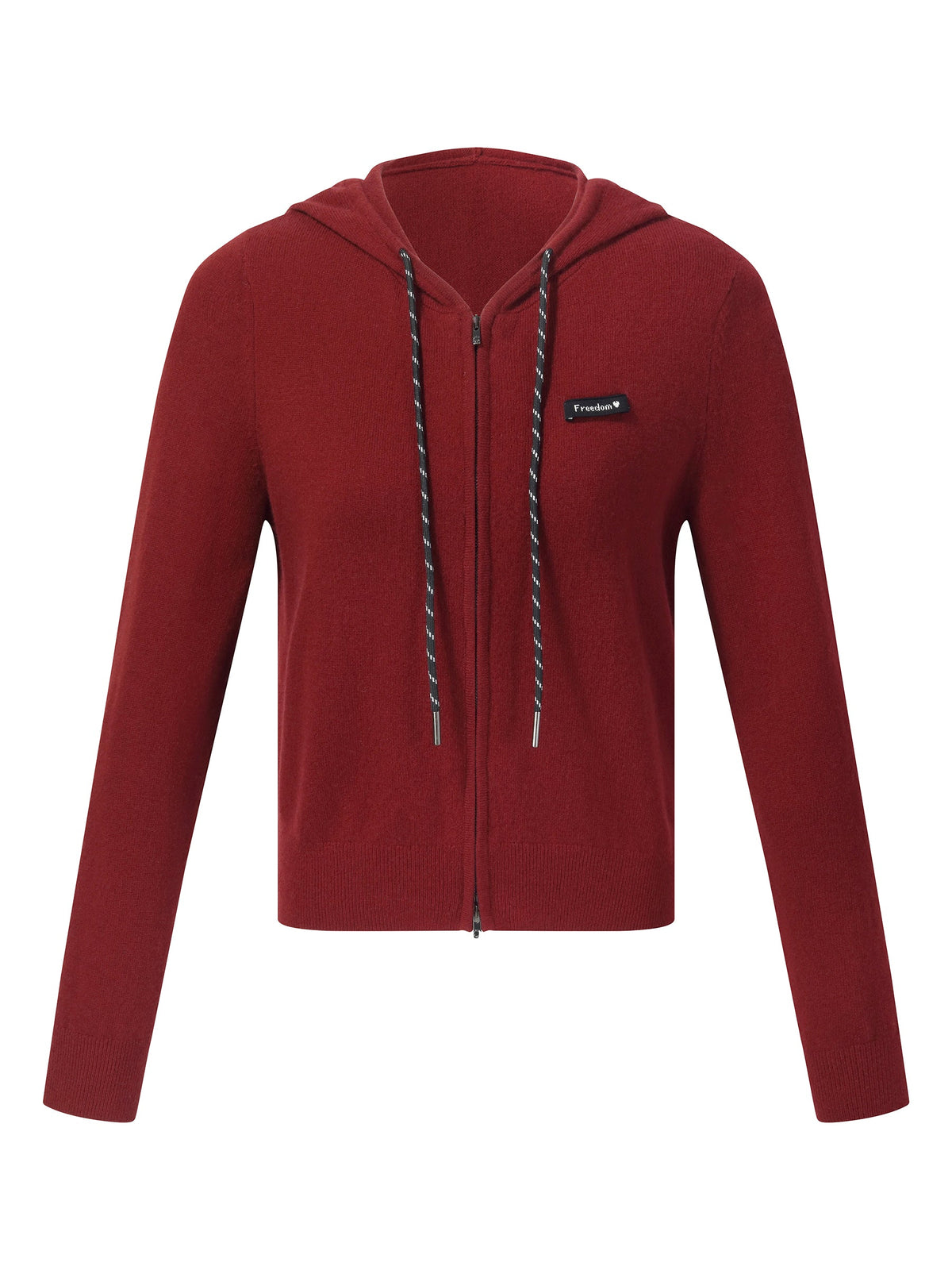 100% Wool Zip-Up Women Knit Hooded Cardigan