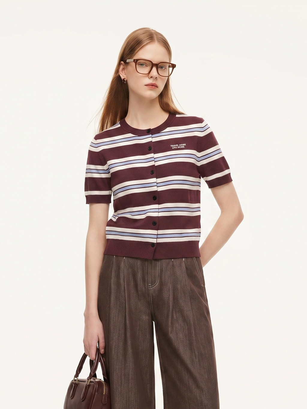 Tencel Blend Multicolored Stripe Letter Embroidered Women Cardigan