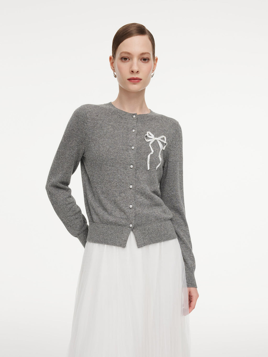 Hand-Sewn Bow Beaded Button Women Cardigan
