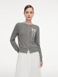 Hand-Sewn Bow Beaded Button Women Cardigan