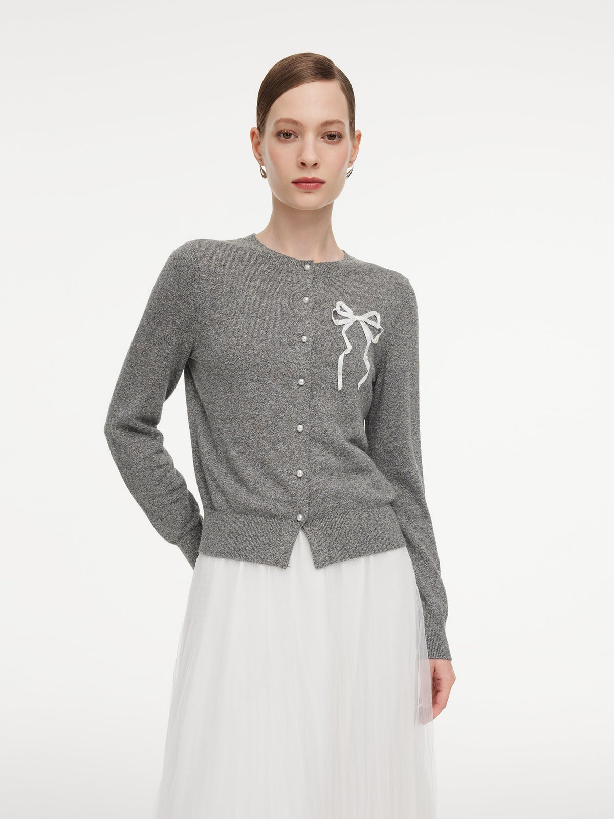 Hand-Sewn Bow Beaded Button Women Cardigan