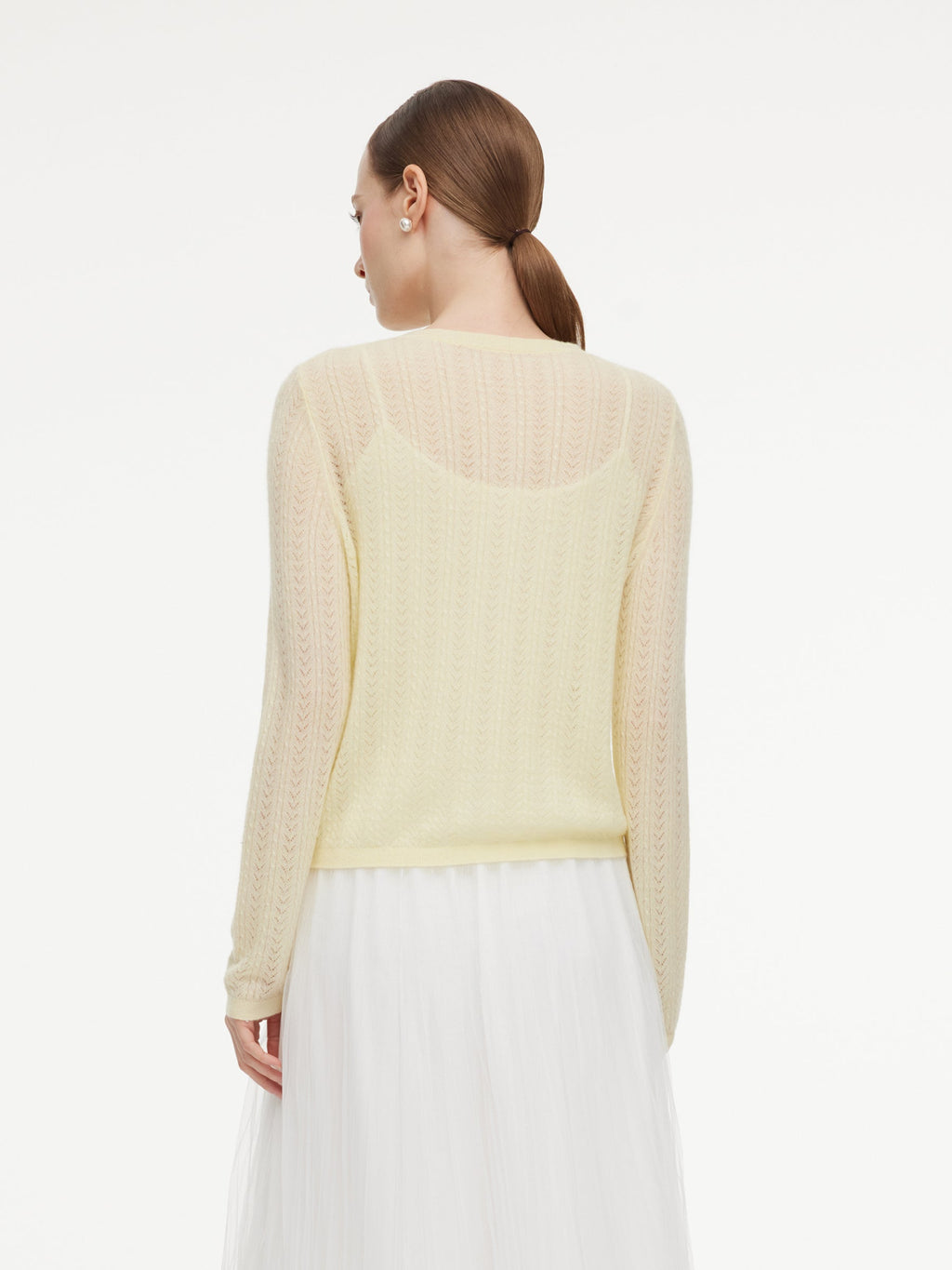 Alpaca Wool Lyocell Blend Women Lightweight Open-Knit Cardigan