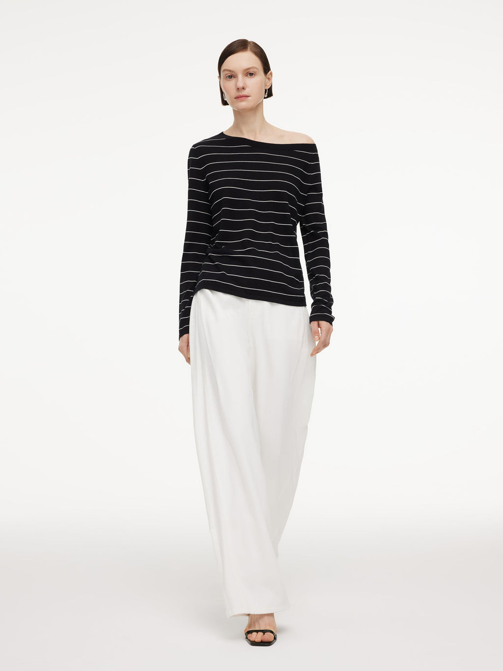 Tencel Mulberry Silk Blend Boat Neck Women Stripe Knit Top
