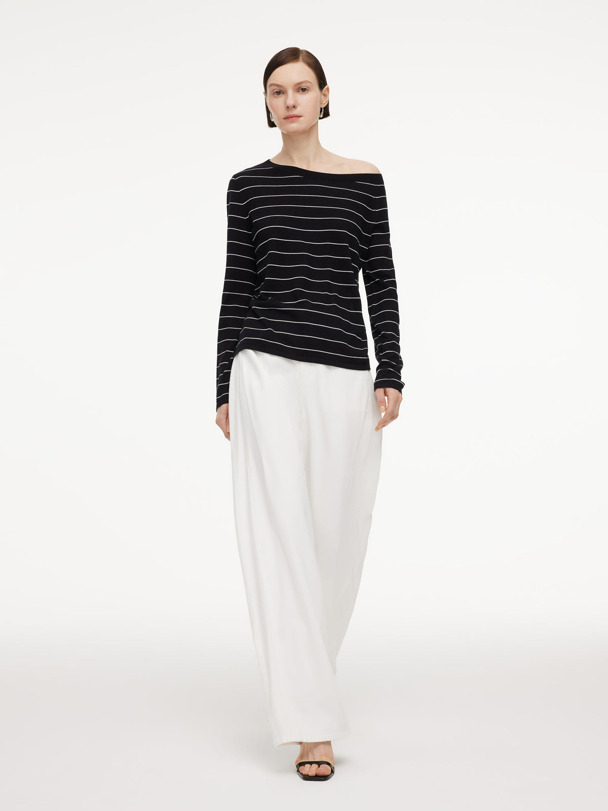 Tencel Mulberry Silk Blend Boat Neck Women Stripe Knit Top