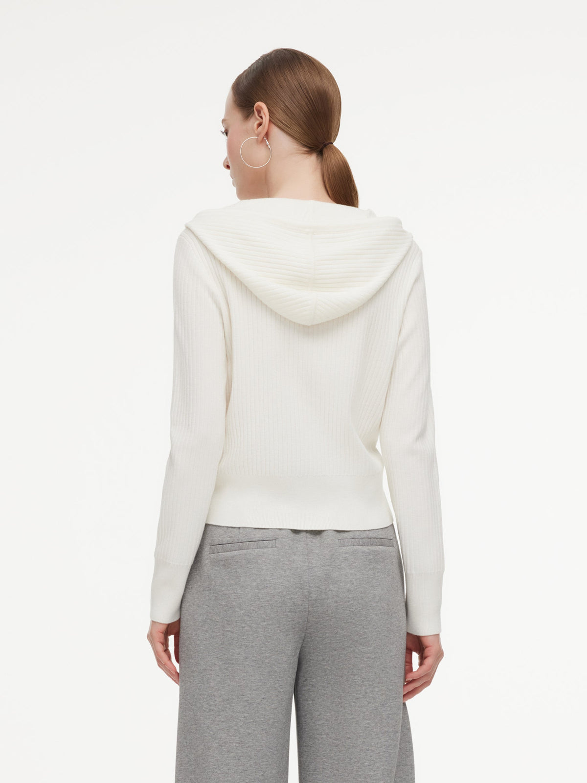 Wool Blend Heart Embroidered Women Hooded Cardigan