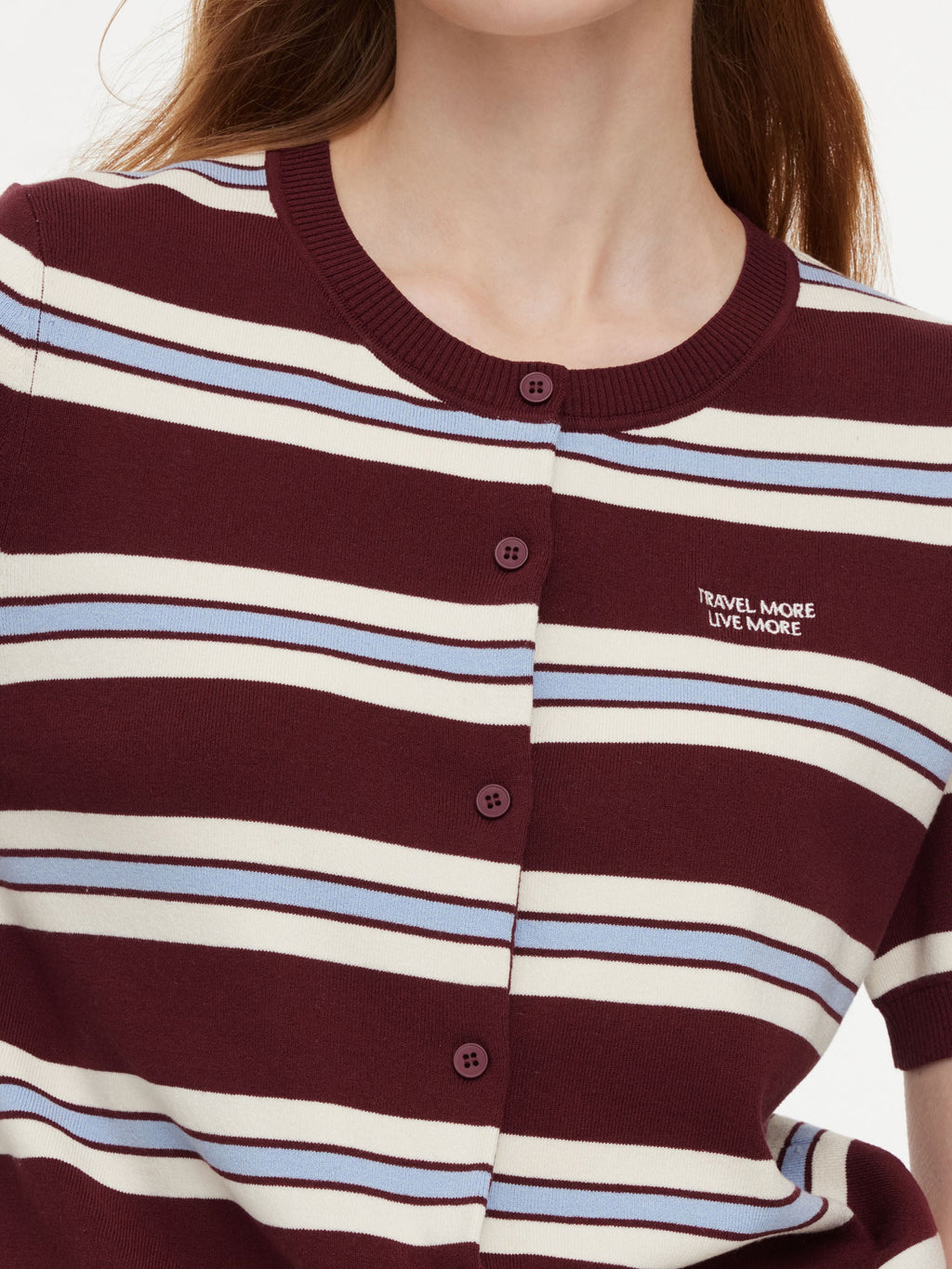 Tencel Blend Multicolored Stripe Letter Embroidered Women Cardigan