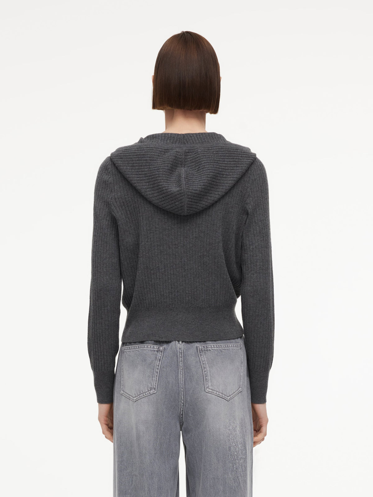 Wool Blend Heart Embroidered Women Hooded Cardigan