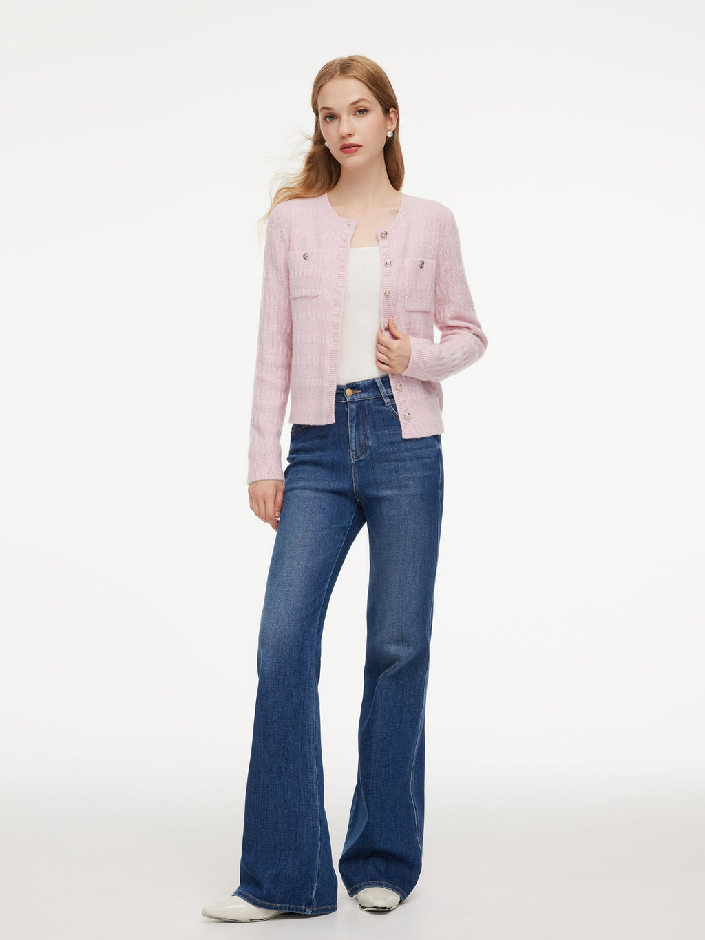 Wool Blend Round Neck Sequins Women Cardigan