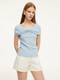 Lyocell Blend Off Shoulder Women Knit Top With Detachable Magnetic Flower