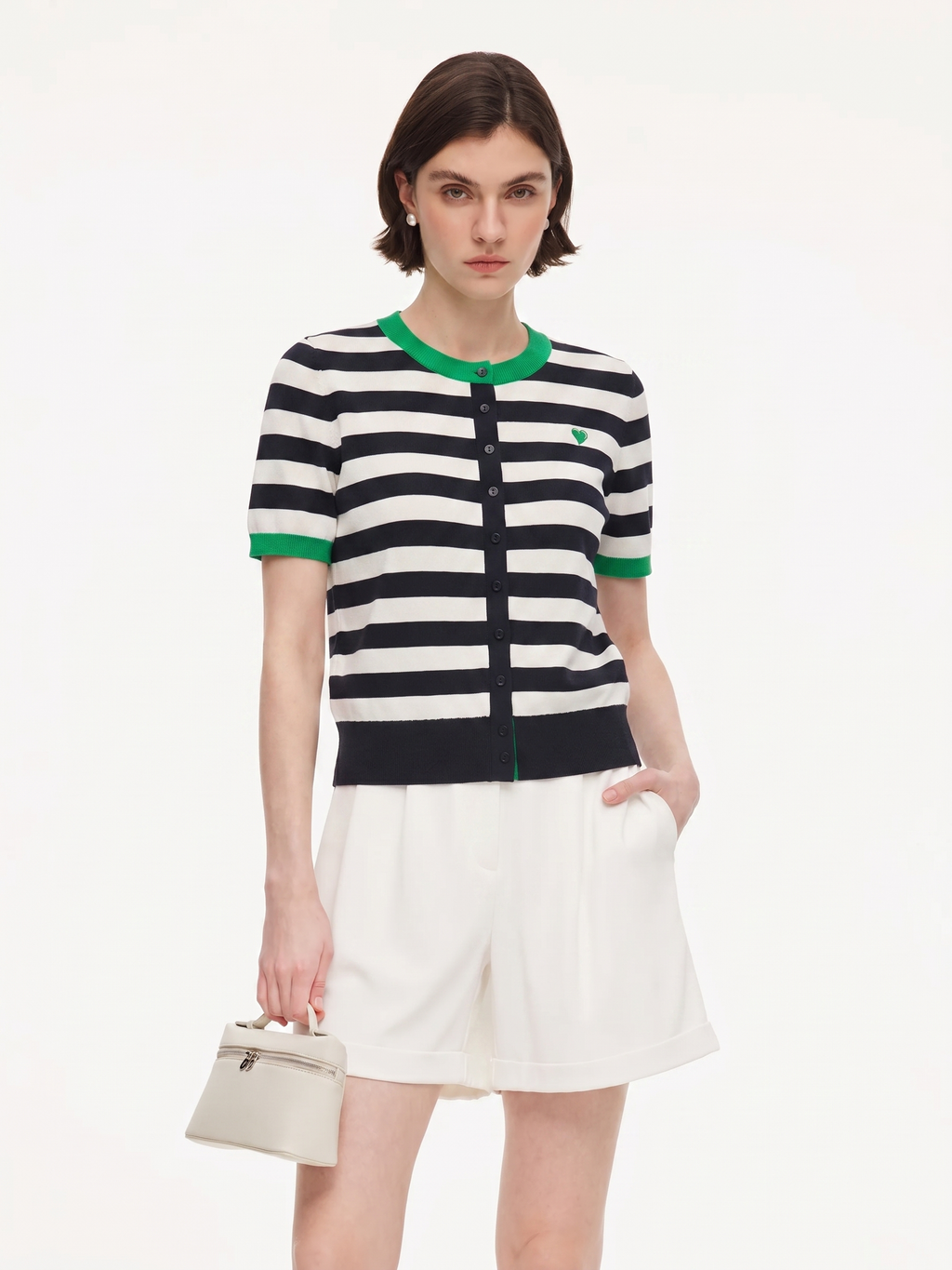 Color Block Stripe Women Embroidered Cardigan