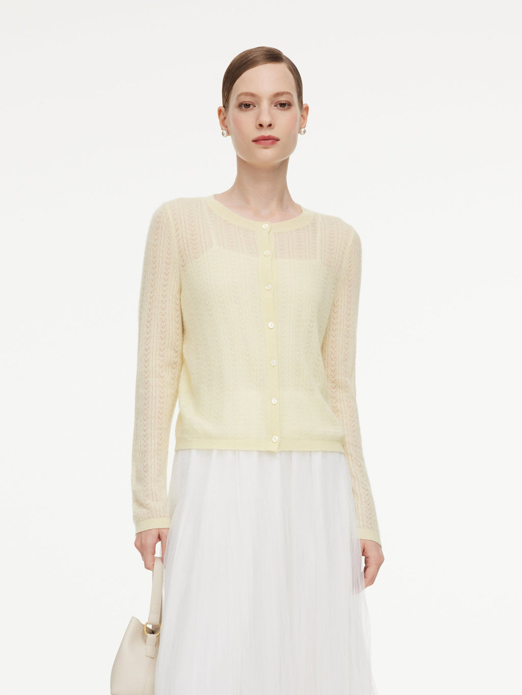 Alpaca Wool Lyocell Blend Women Lightweight Open-Knit Cardigan