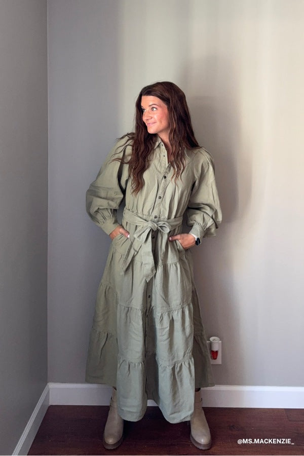 Western Luck Maxi Dress - Olive - Pre Order