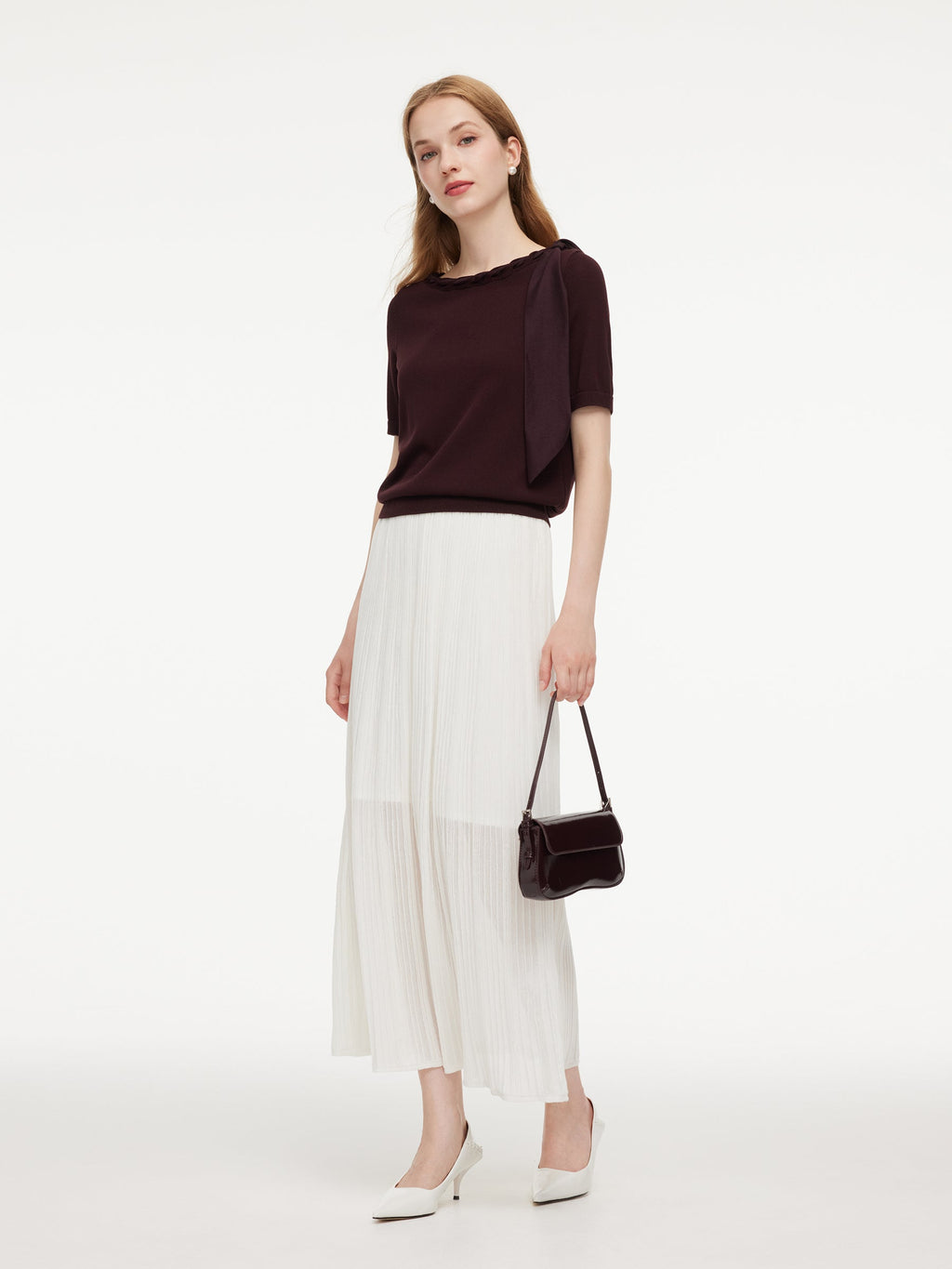 Lyocell Blend Ribbon Boat Neck Women Knit Top