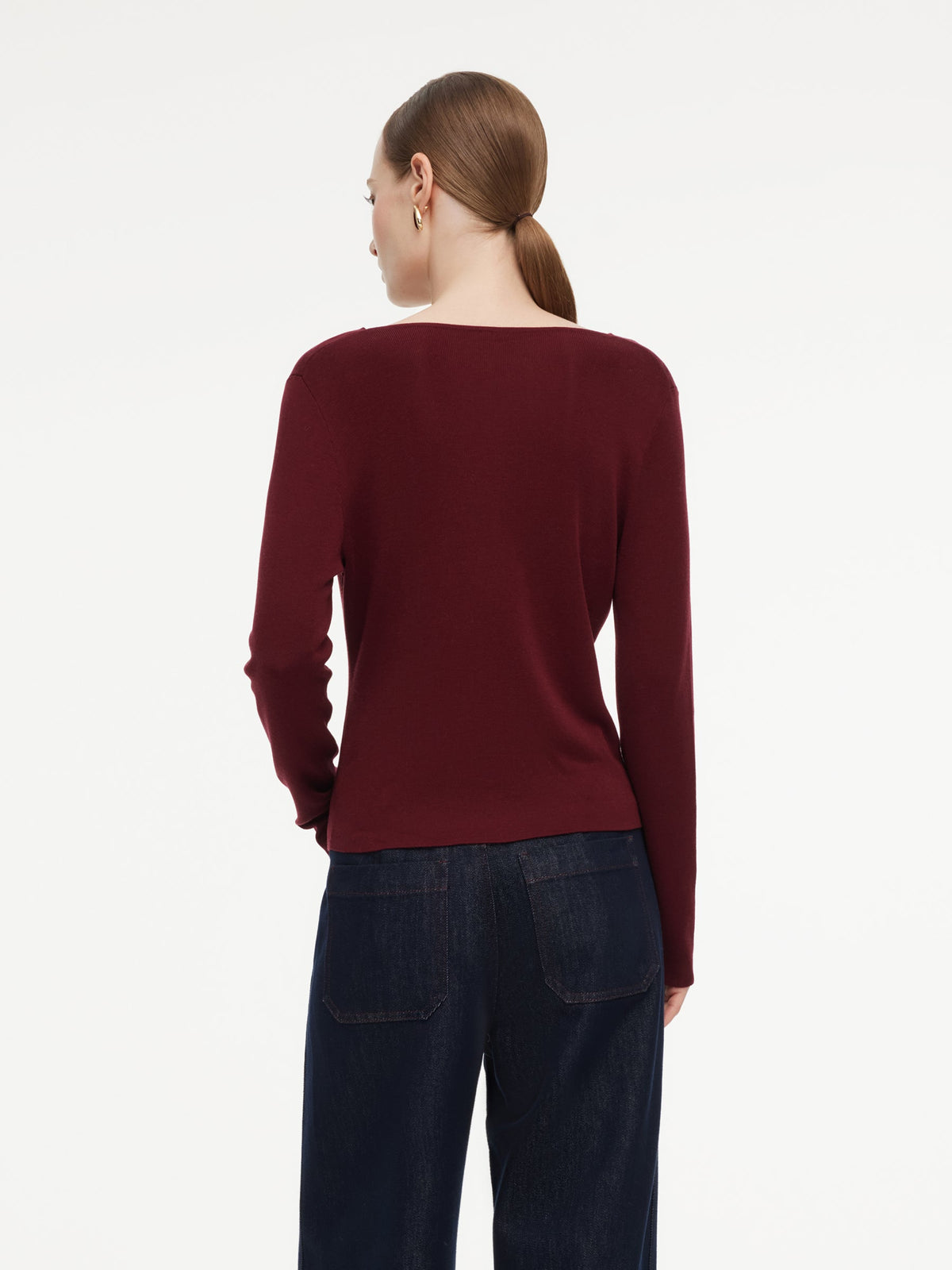 Tencel Wool Blend Cowl Neck Women Knit Top With Ribbon