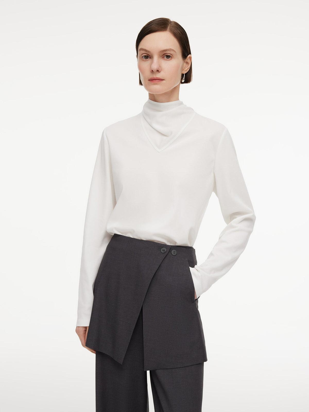 Triacetate Tencel Blend Tie Neck Women Knit Top