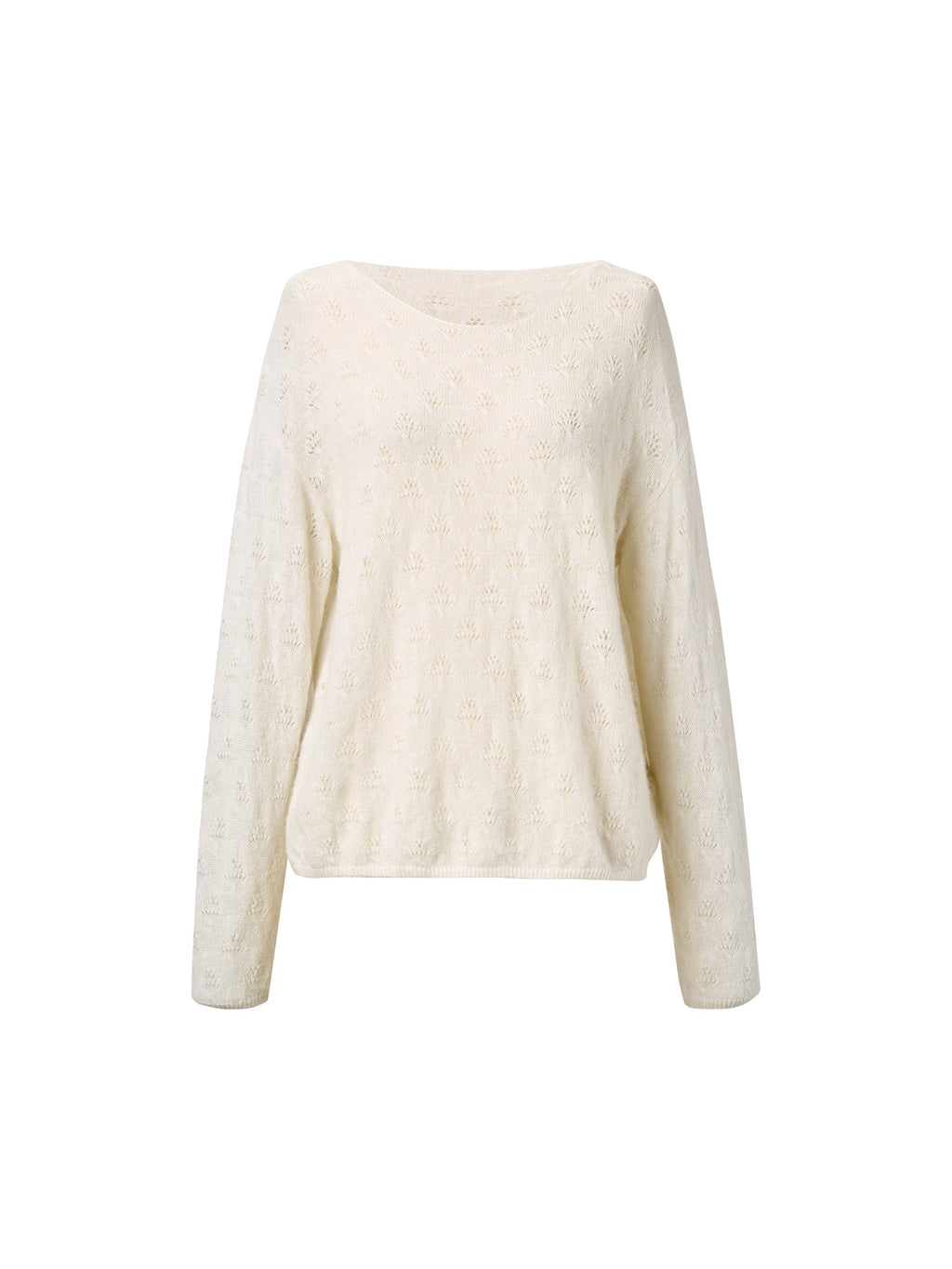 Cashmere Boat Neck Pointelle Knit Women Sweater