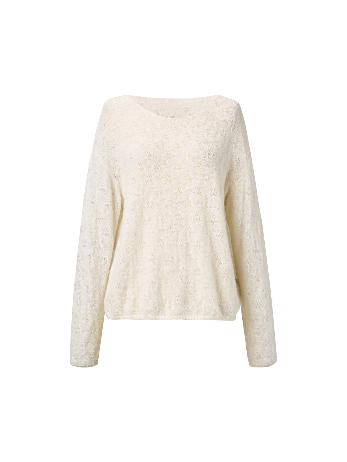 Cashmere Boat Neck Pointelle Knit Women Sweater