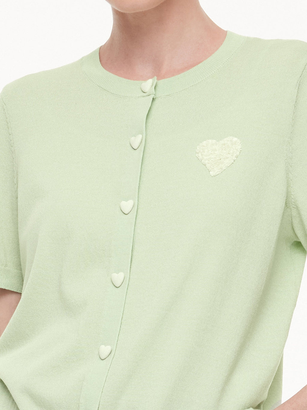 Lyocell Blend Sequined Heart Women Short Sleeve Cardigan