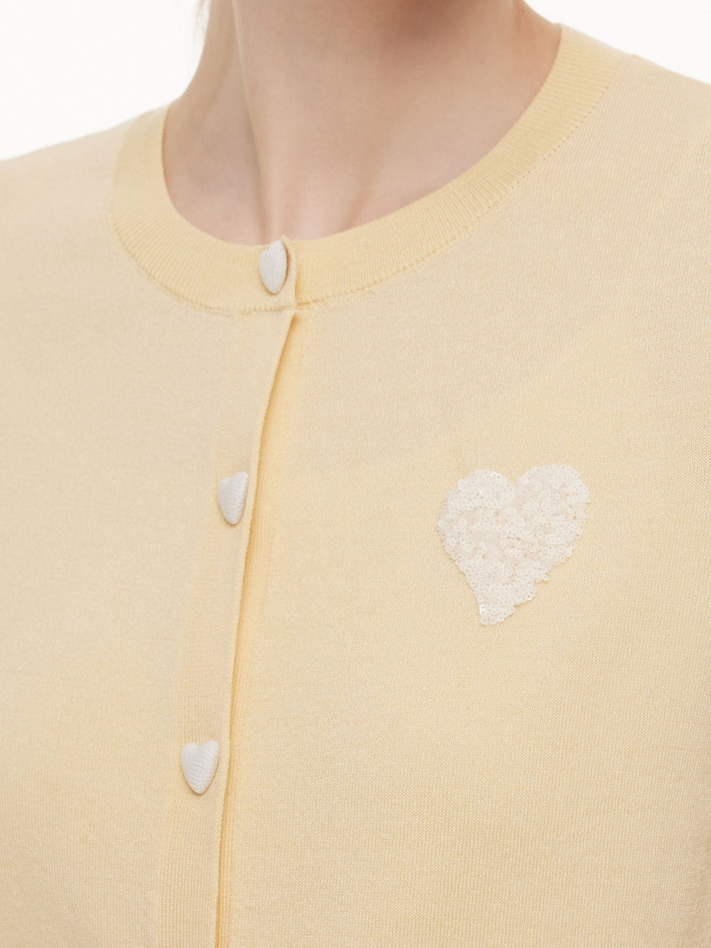 Lyocell Blend Sequined Heart Women Short Sleeve Cardigan