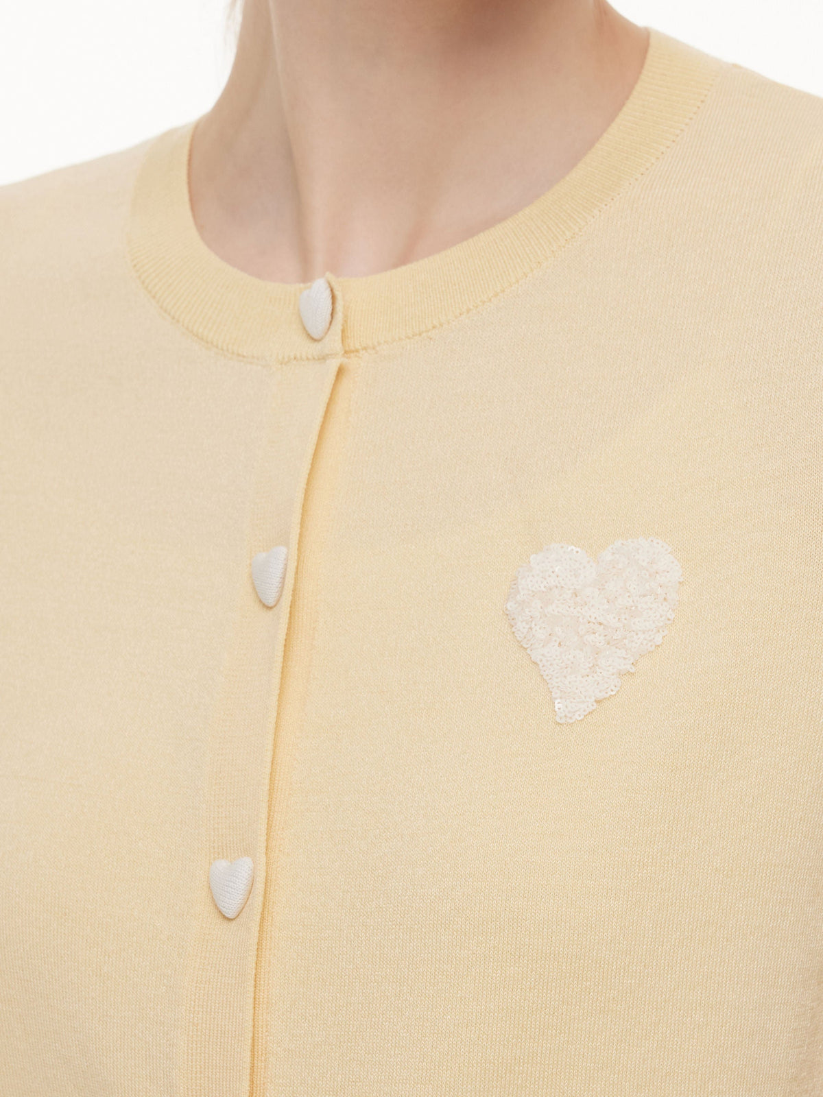 Lyocell Blend Sequined Heart Women Short Sleeve Cardigan