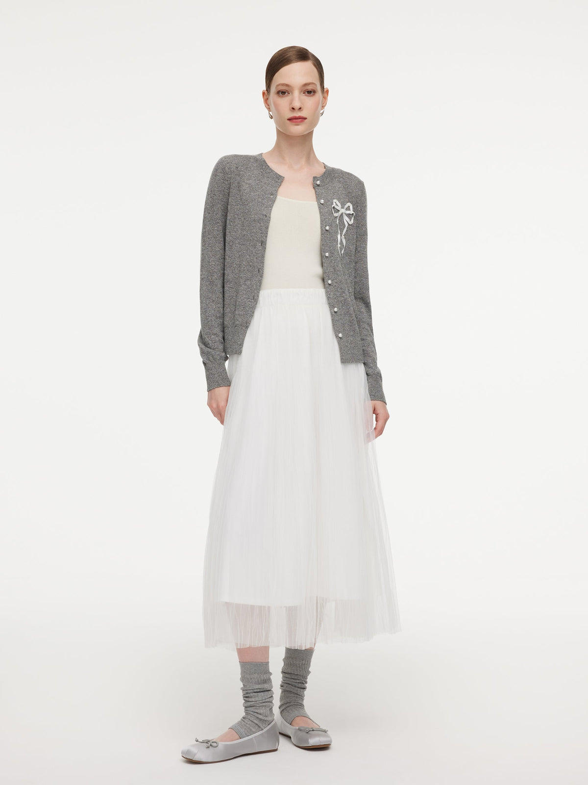 Hand-Sewn Bow Beaded Button Women Cardigan