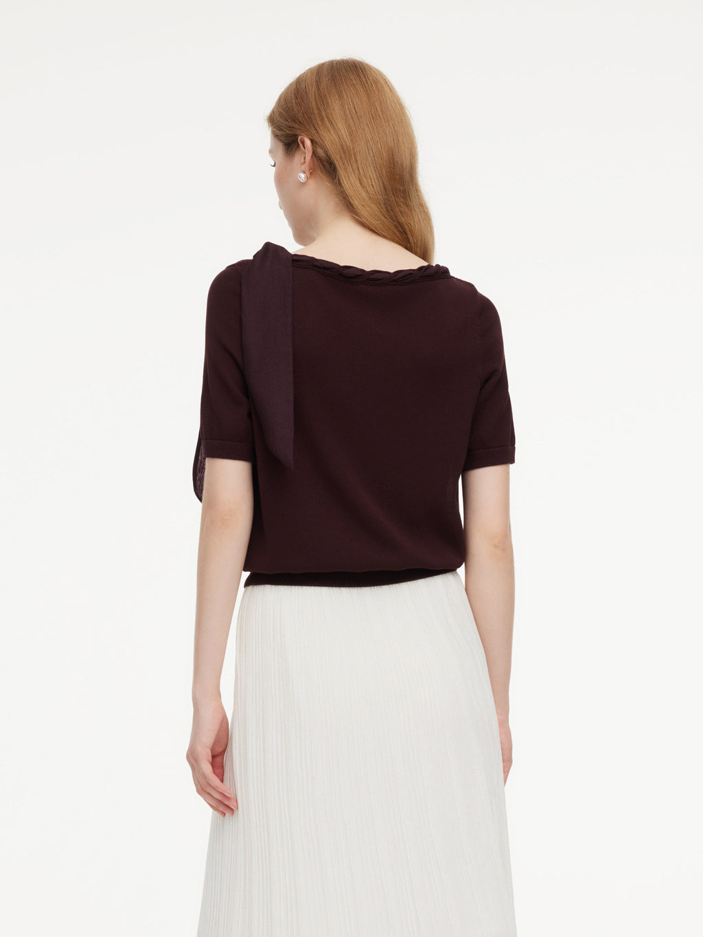 Lyocell Blend Ribbon Boat Neck Women Knit Top