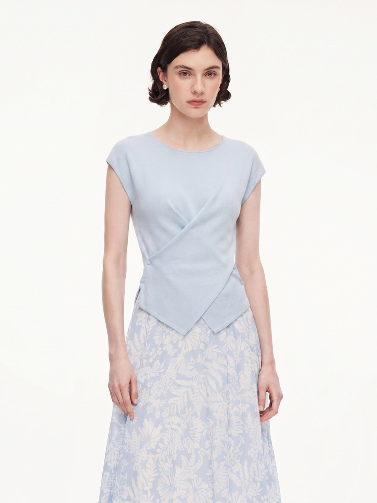 Triacetate Lyocell Blend Asymmetric Wrap Front Women Knit Top