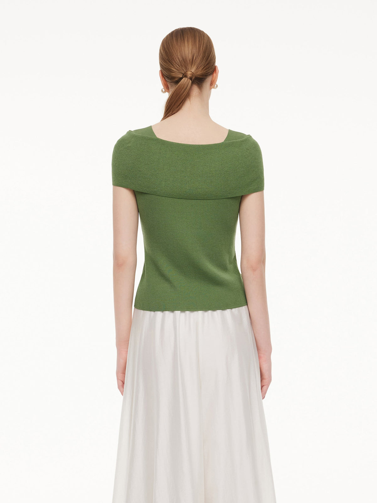 Lyocell Blend Off Shoulder Women Knit Top With Detachable Magnetic Flower