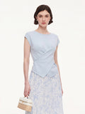 Triacetate Lyocell Blend Asymmetric Wrap Front Women Knit Top
