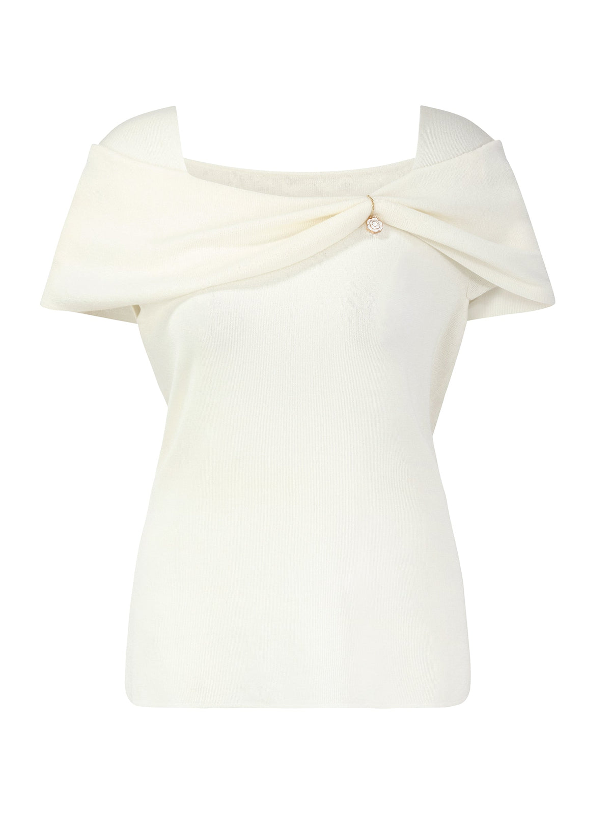 Lyocell Blend Off Shoulder Women Knit Top With Detachable Magnetic Flower
