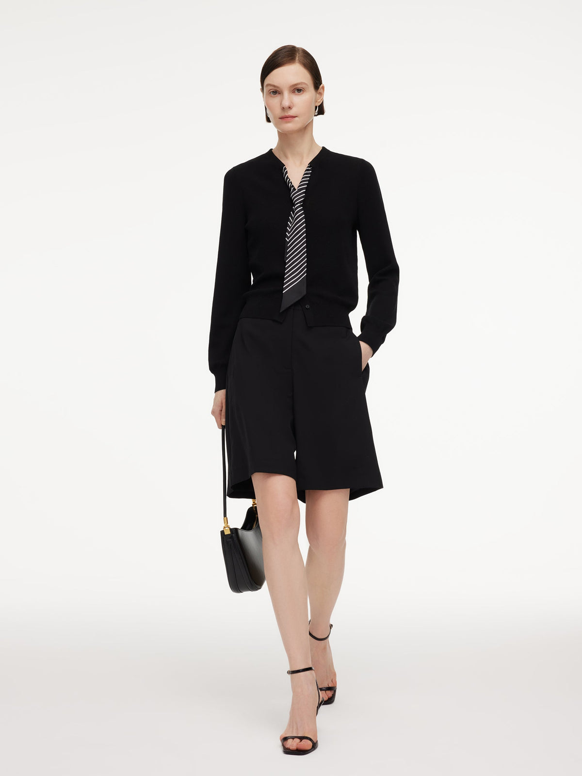 Tencel Blend V-Neck Women Cardigan With Silk Scarf