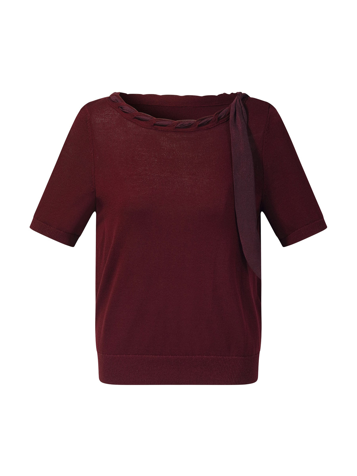 Lyocell Blend Ribbon Boat Neck Women Knit Top