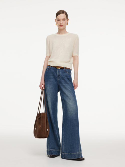 100% Cashmere Sequins Women Knit Top