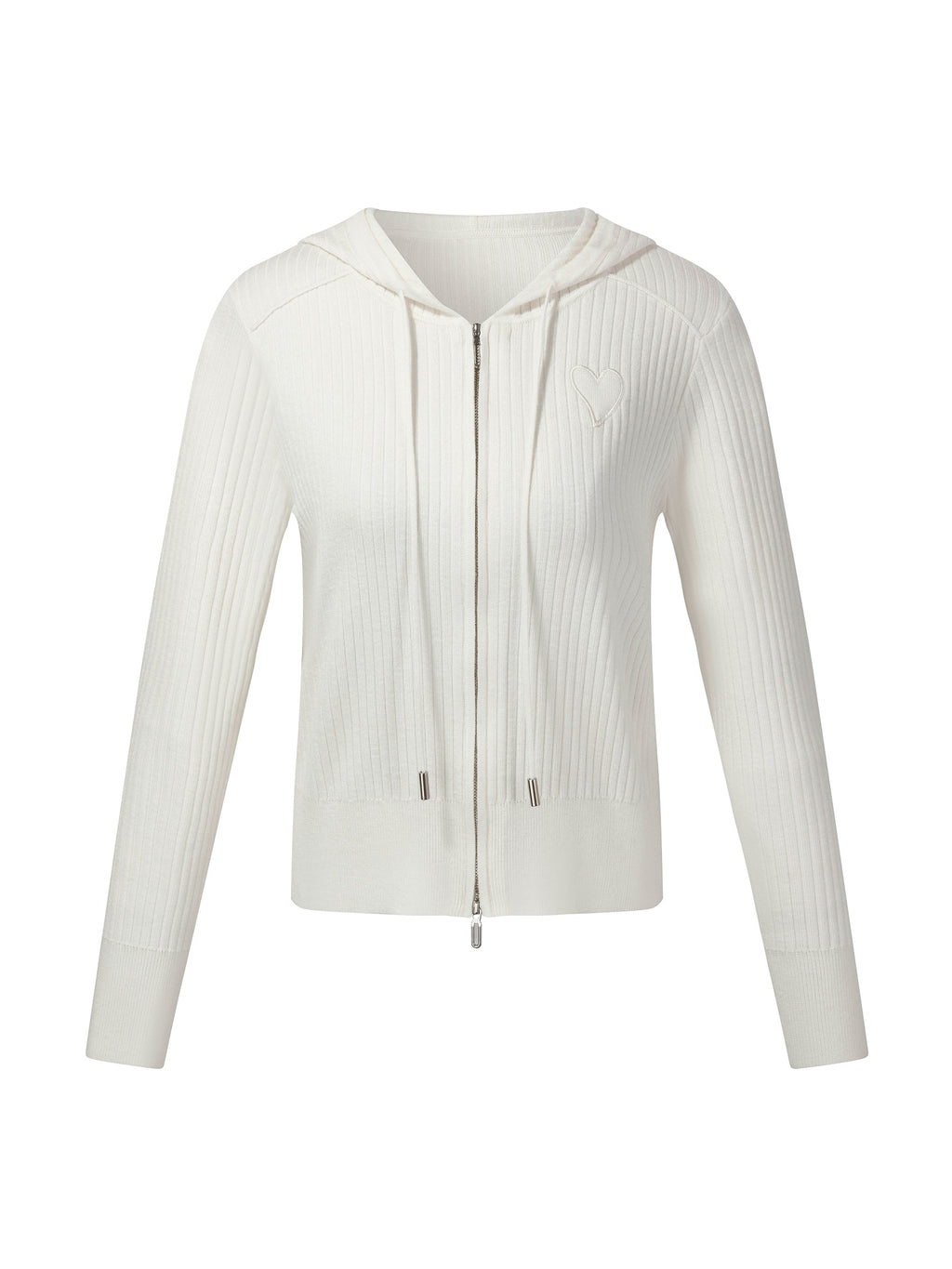 Wool Blend Heart Embroidered Women Hooded Cardigan
