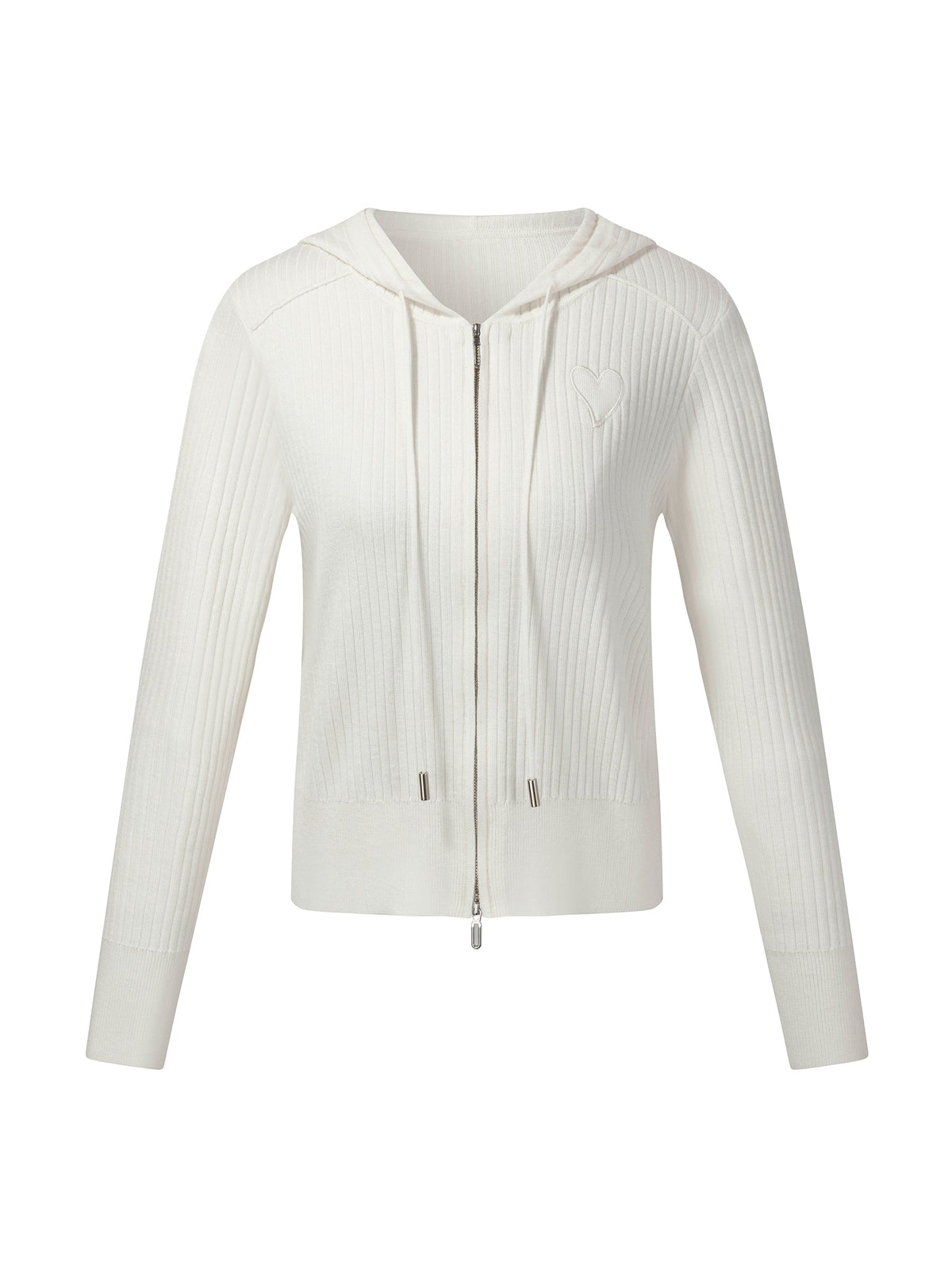 Wool Blend Heart Embroidered Women Hooded Cardigan