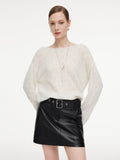 Cashmere Boat Neck Pointelle Knit Women Sweater