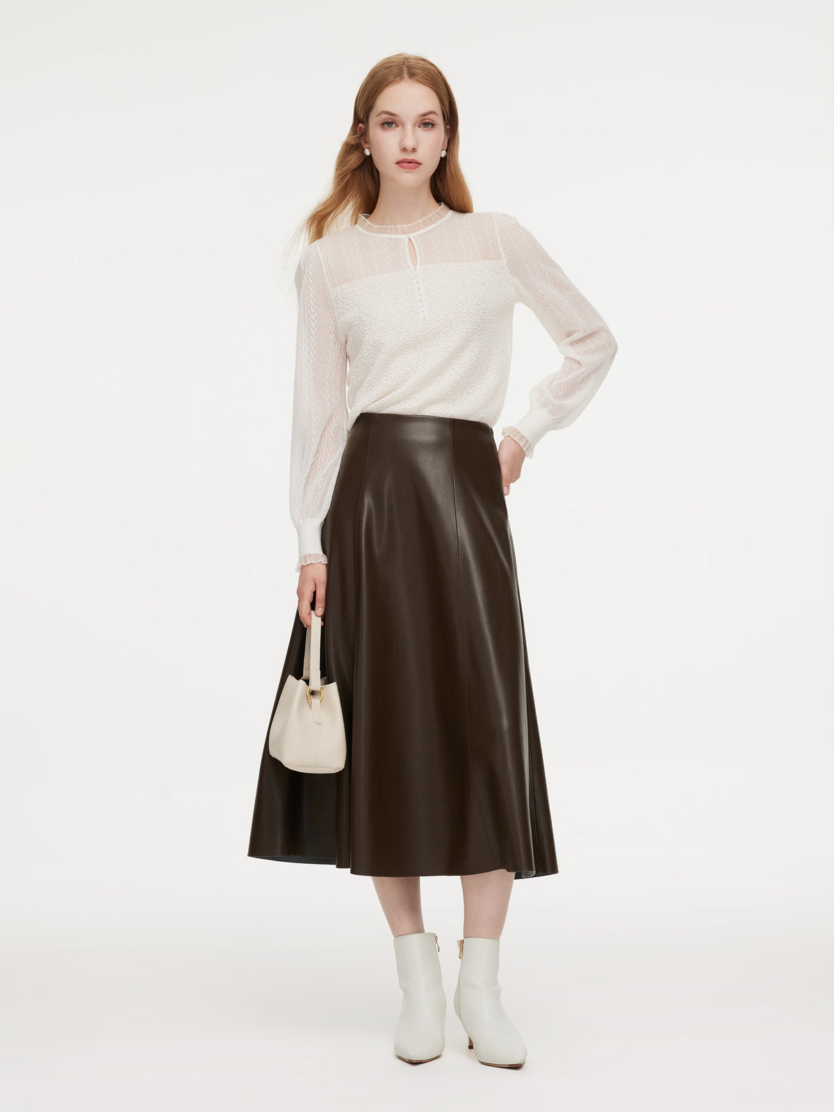 Jacquard Ruffle Neck Women Knit Top