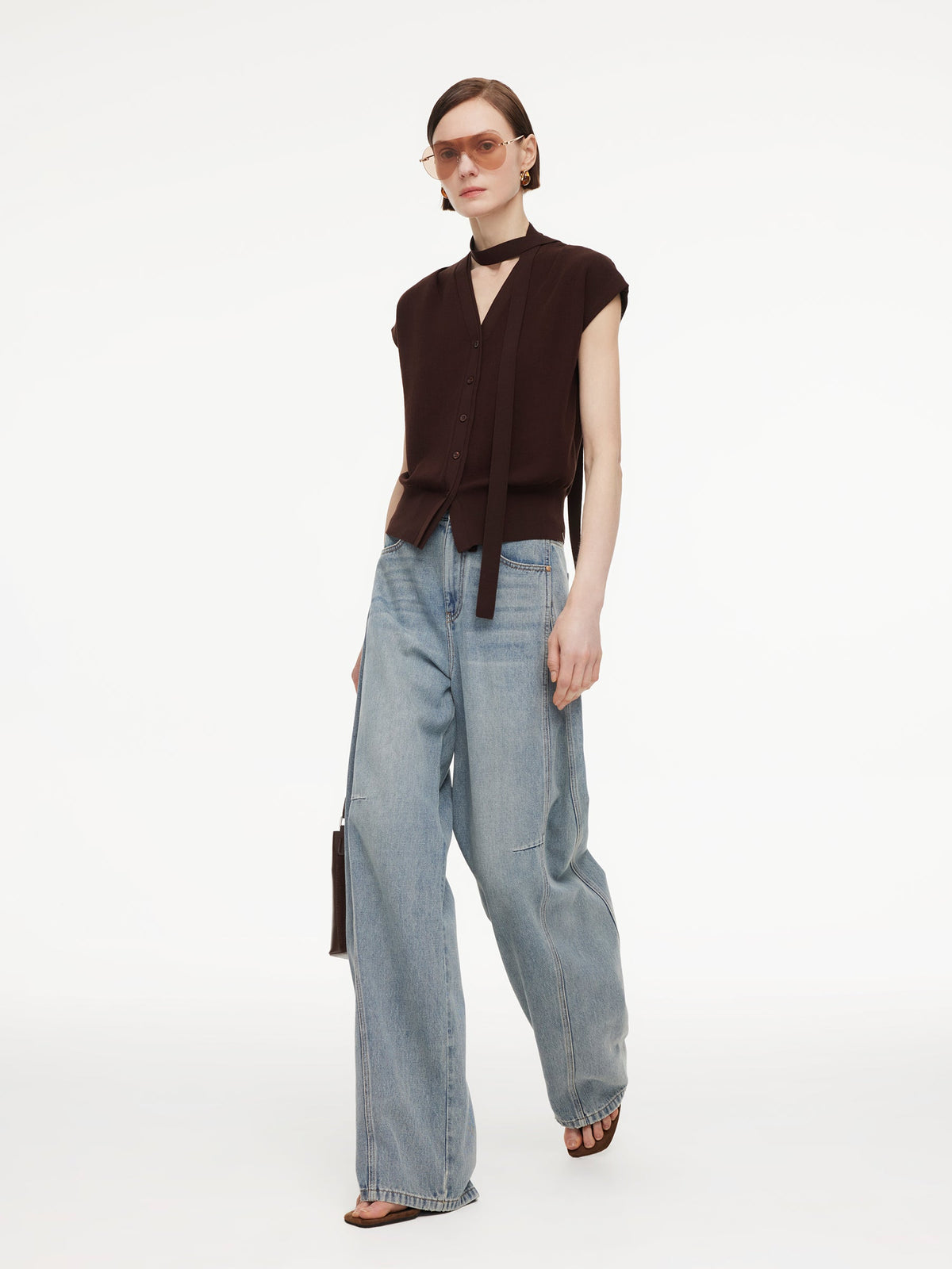 Lyocell Blend V-Neck Women Cardigan With Ribbon