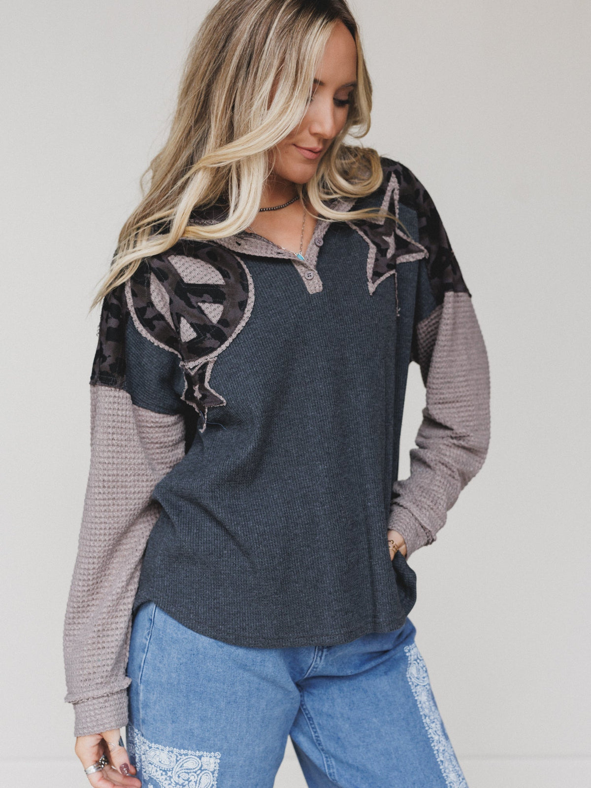 Camo Stars Hoodie - Charcoal Leopard
